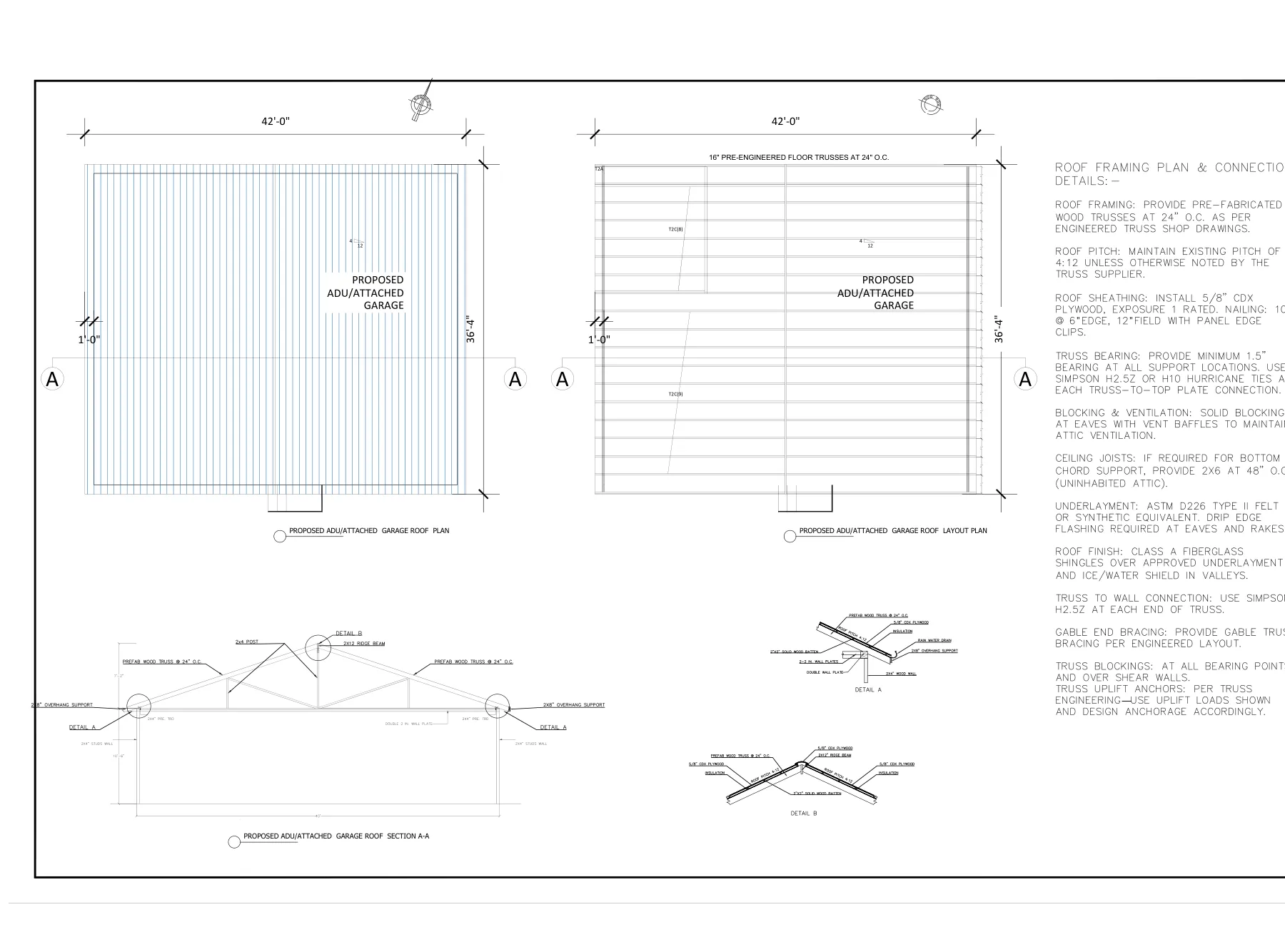 ADU with New Detached Garage - ADU roof framing layout · 5