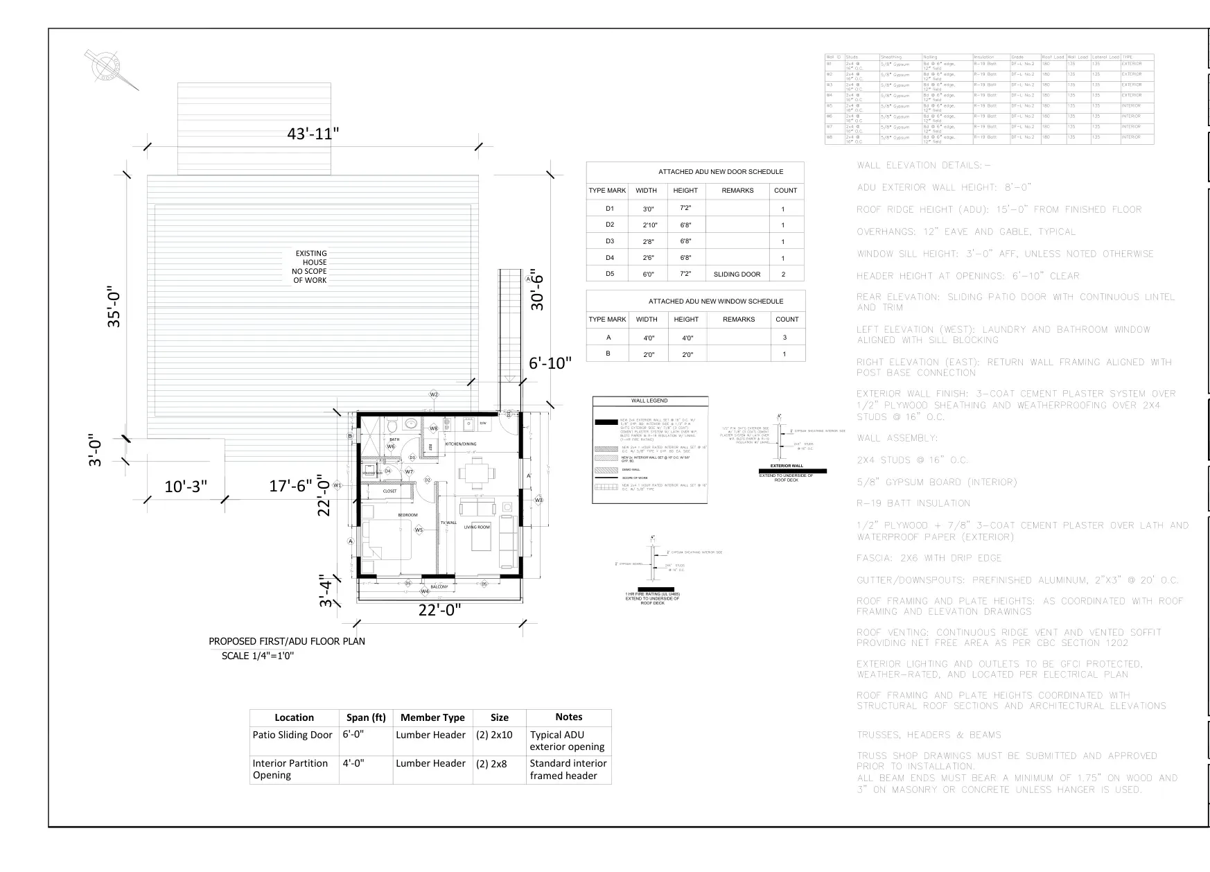 Attached ADU Above Existing Garage - ADU wall framing plan · S-1