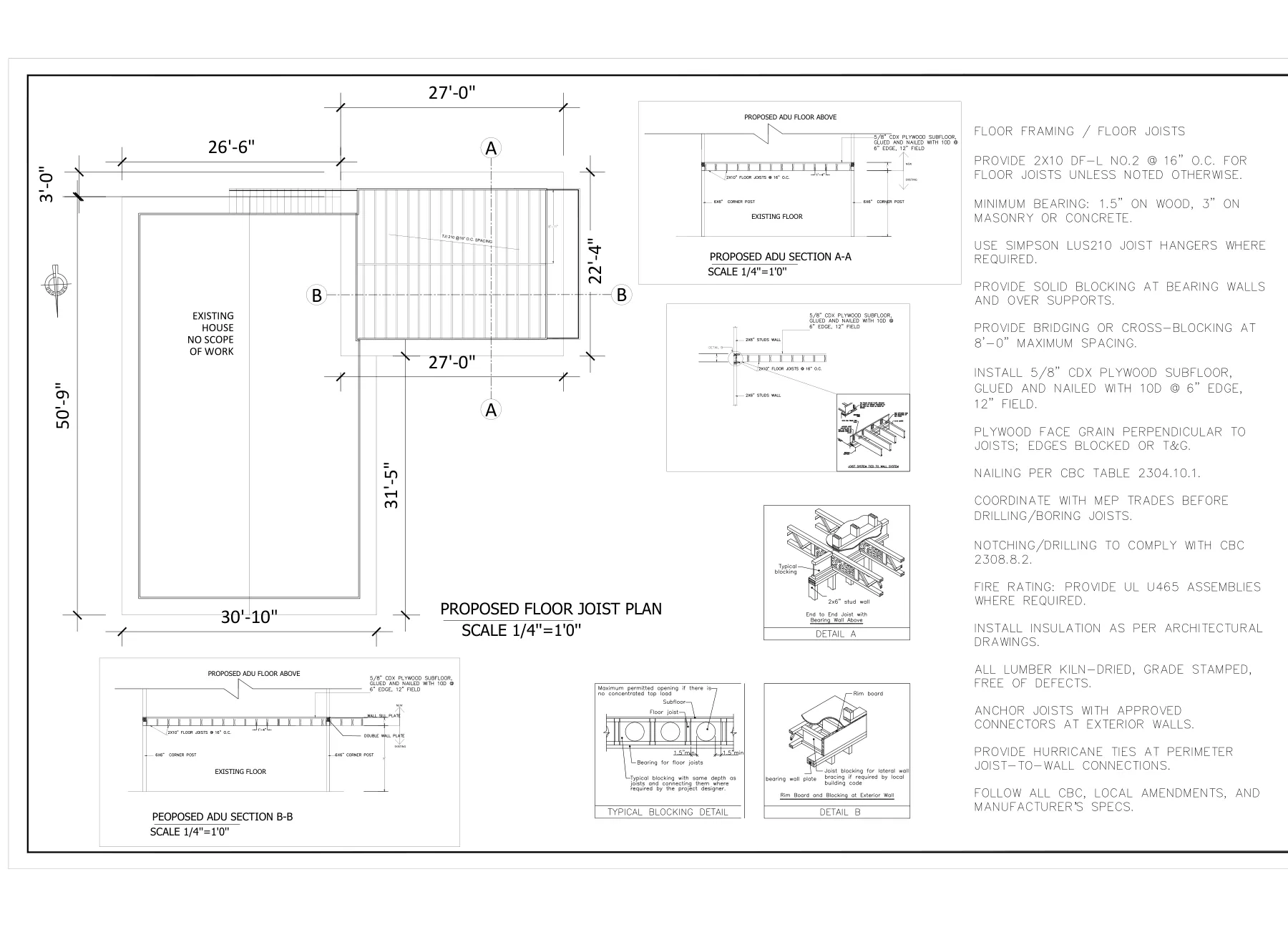New Attached ADU Above Existing JADU - Floor joist plan · S-1