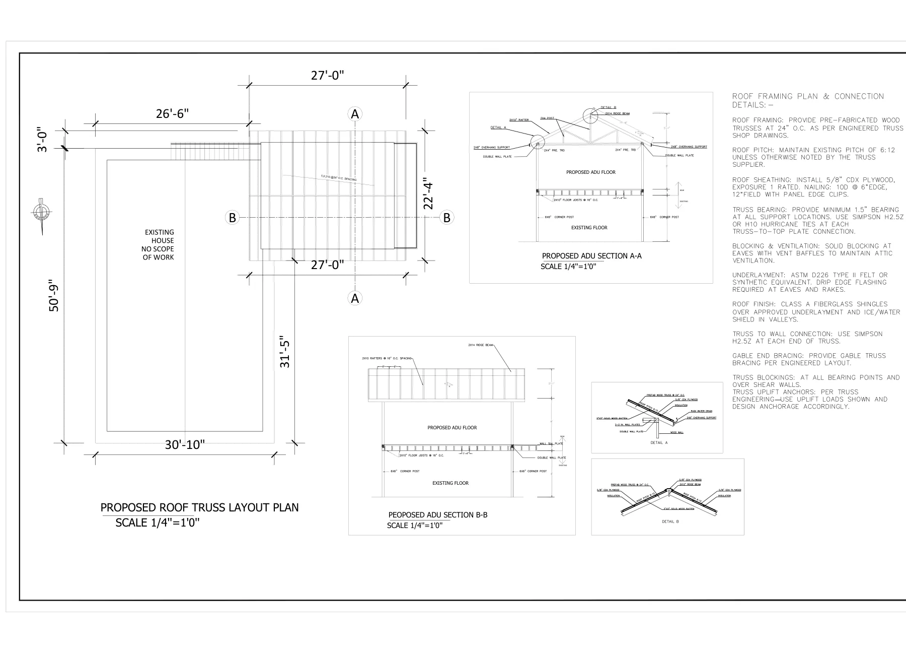 New Attached ADU Above Existing JADU - Roof framing details · S-2