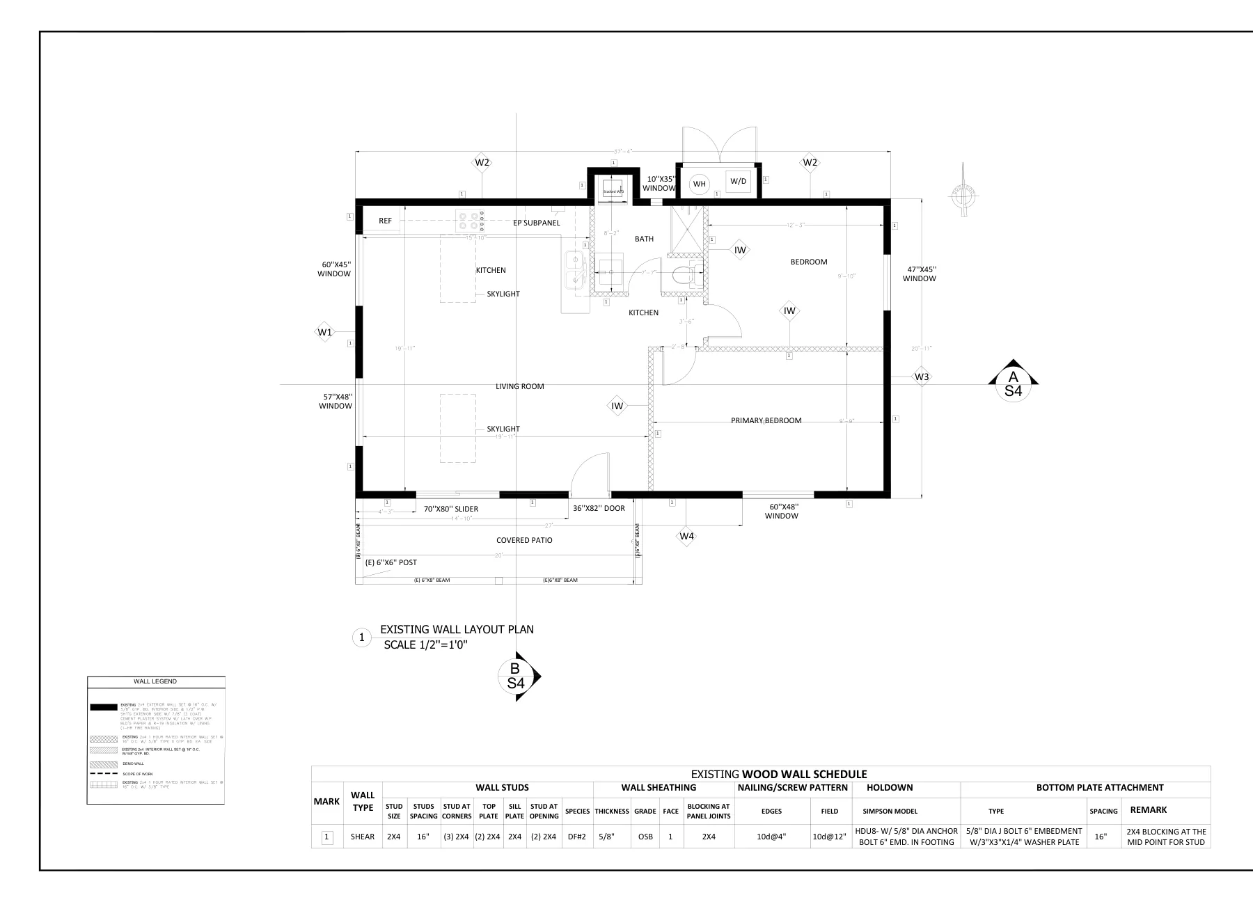 Art Studio to ADU Conversion - Existing wall layout plan · S-1
