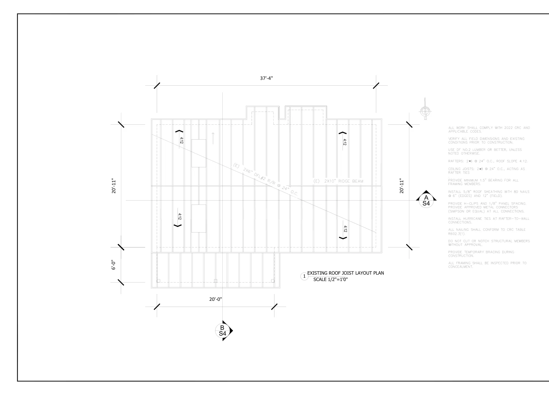 Art Studio to ADU Conversion - Existing roof / truss layout · S-3