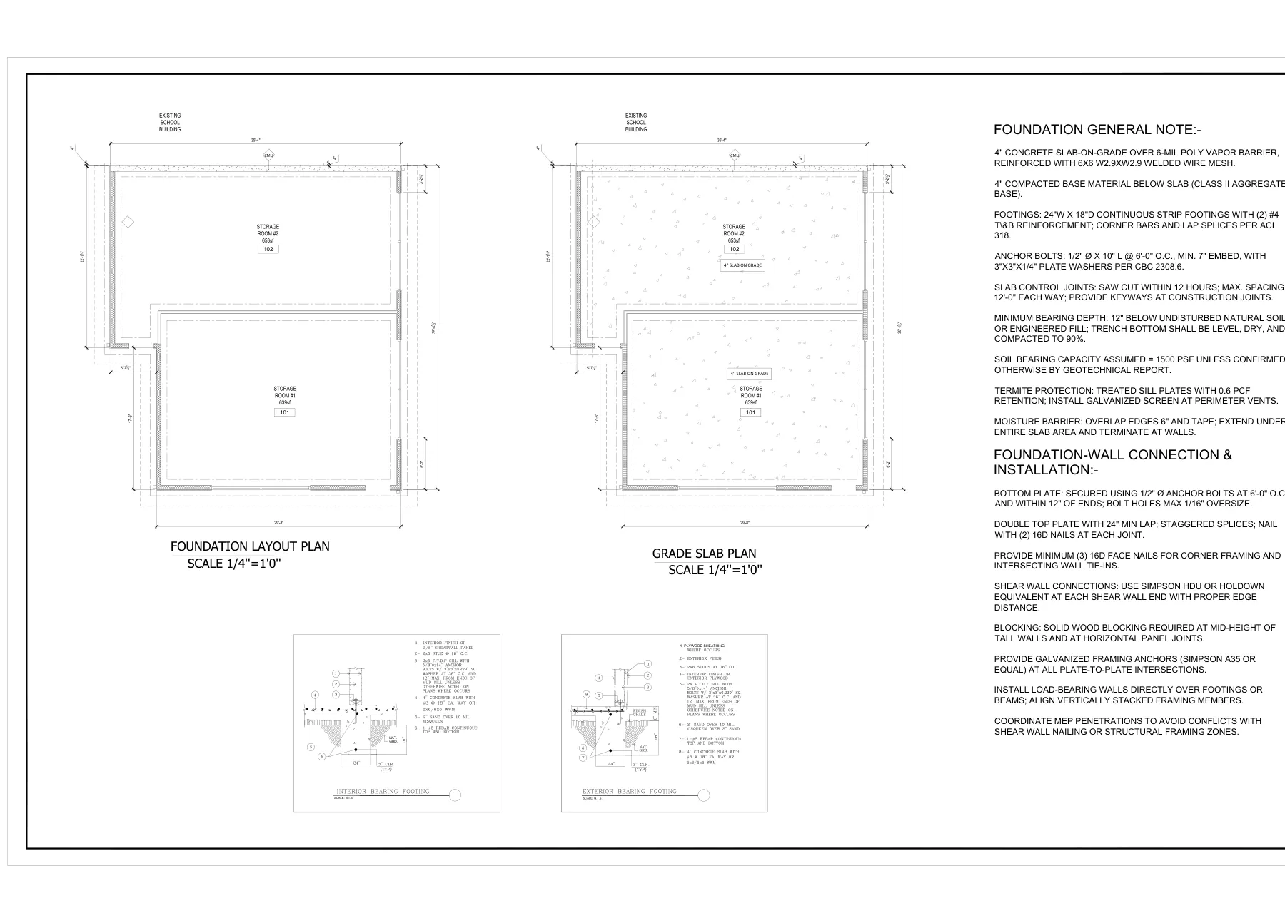 Campus Storage Building with CMU Wall - Foundation plan and grade slab plan · S-6