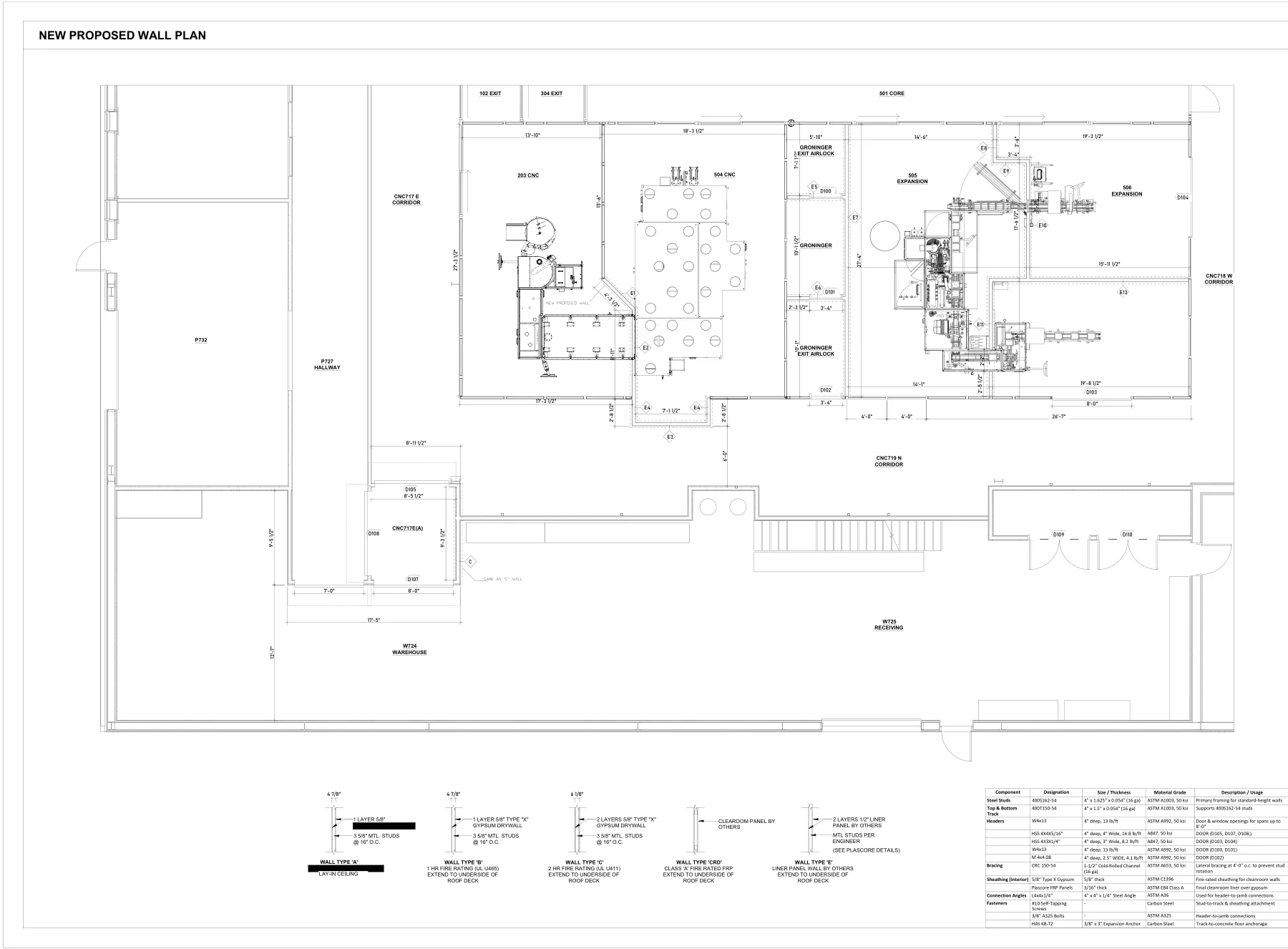 Cleanroom Partition Walls & Steel Door Headers - New wall plan · A1.1