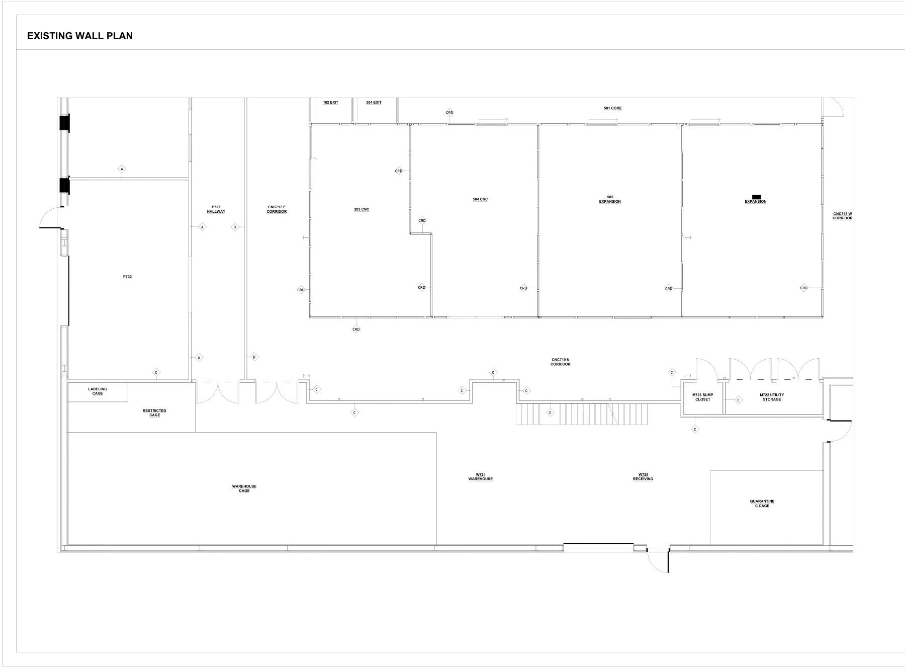 Cleanroom Partition Walls & Steel Door Headers - Existing wall plan · A1.0