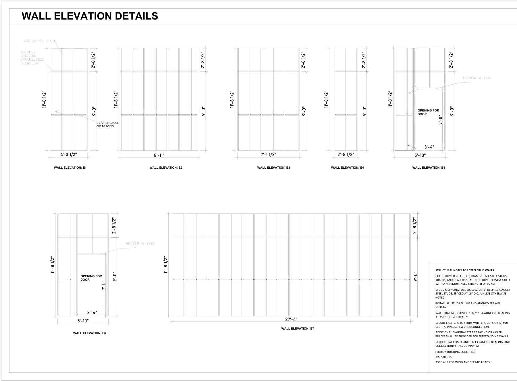 Cleanroom Partition Walls & Steel Door Headers - Wall elevations · A1.2