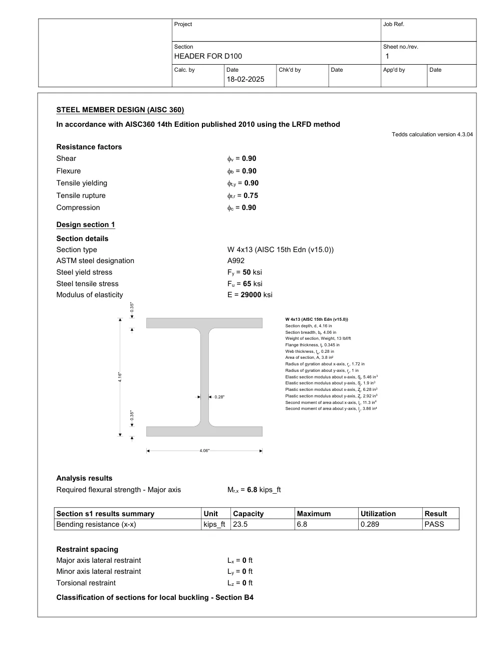 Cleanroom Partition Walls & Steel Door Headers - Calculation · steel door header (AISC 360)