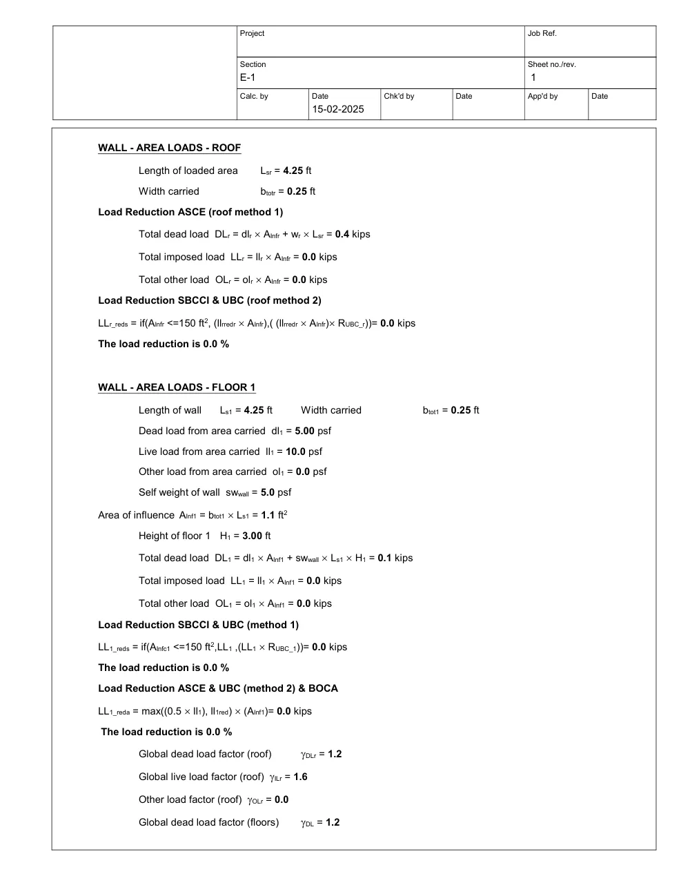 Cleanroom Partition Walls & Steel Door Headers - Calculation · wall area loads and CFS studs