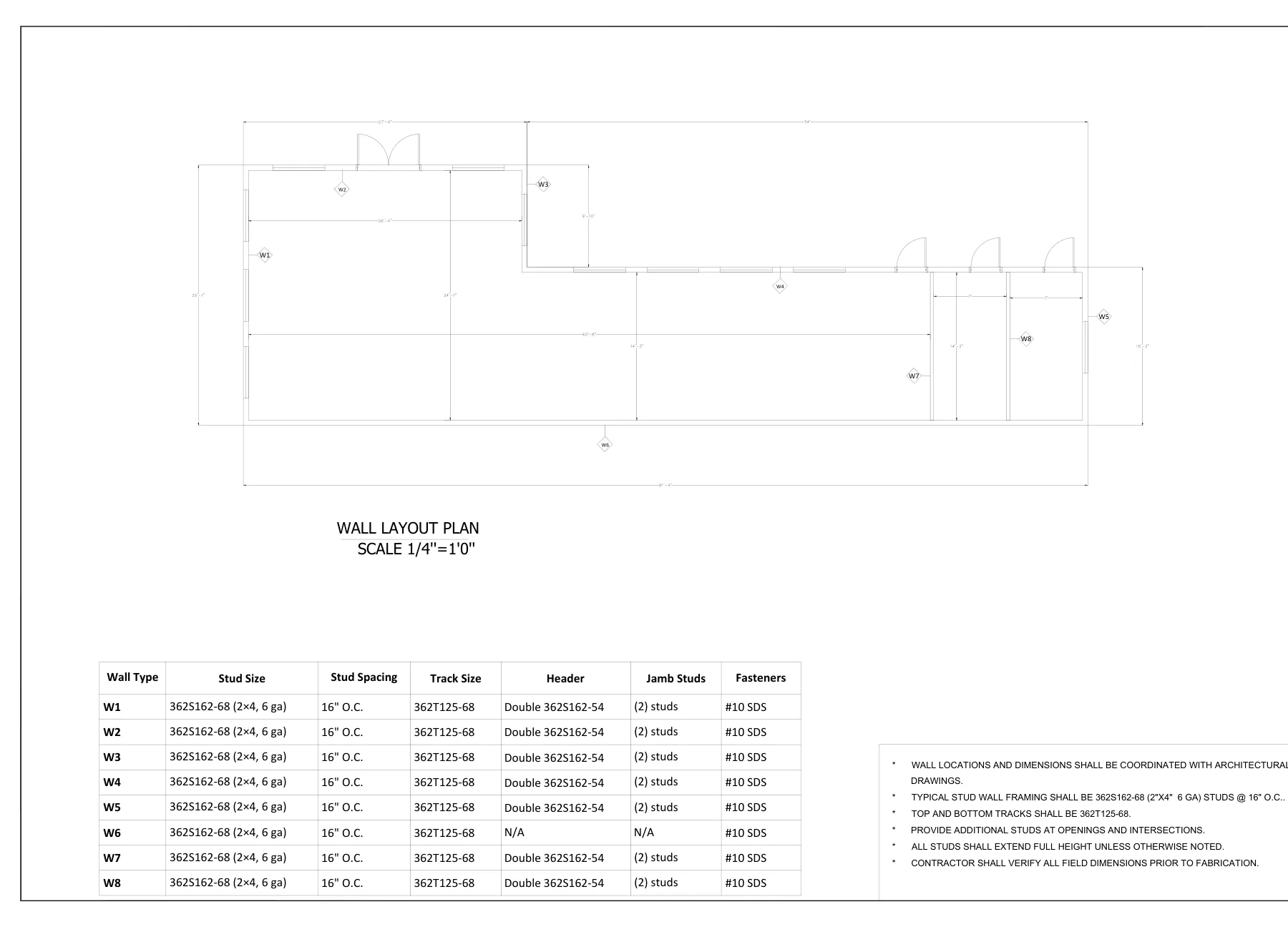 Cold-Formed Steel Ceiling & Wall Framing - Wall layout plan · S-2