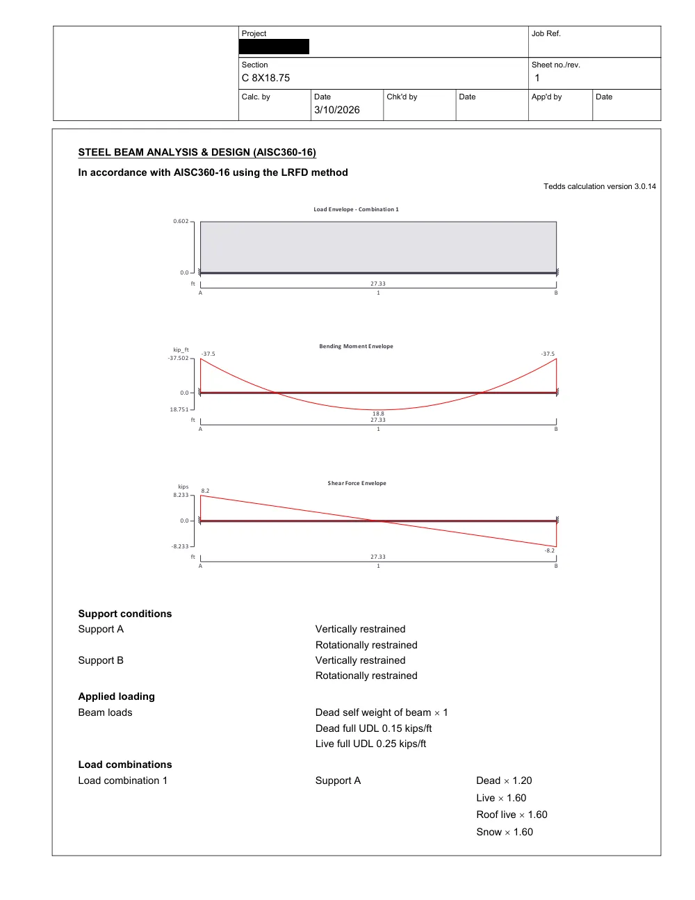 Cold-Formed Steel Ceiling & Wall Framing - Calculation · C8×18.75 steel beam (AISC 360)