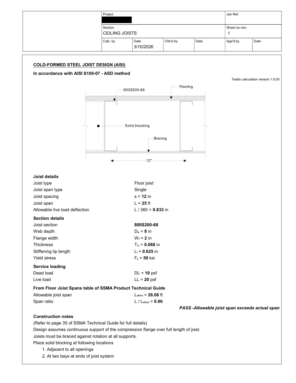 Cold-Formed Steel Ceiling & Wall Framing - Calculation · cold-formed steel ceiling joist