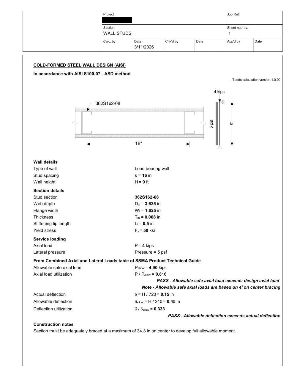Cold-Formed Steel Ceiling & Wall Framing - Calculation · cold-formed steel wall studs