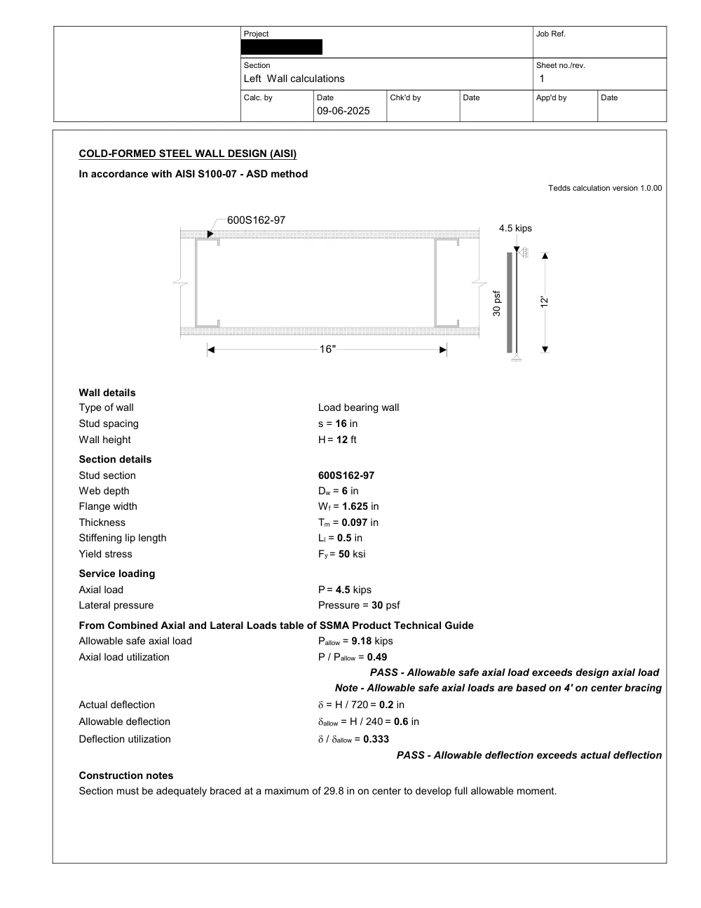 Container Coffee Stand — CFS Walls & Footings - Calculation · side wall CFS studs