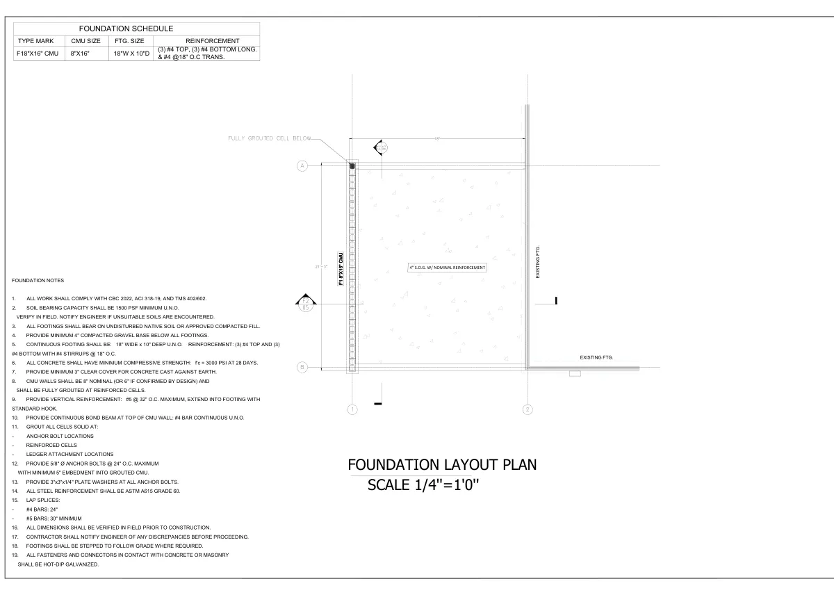 Covered Carport on CMU Footing - featured sheet