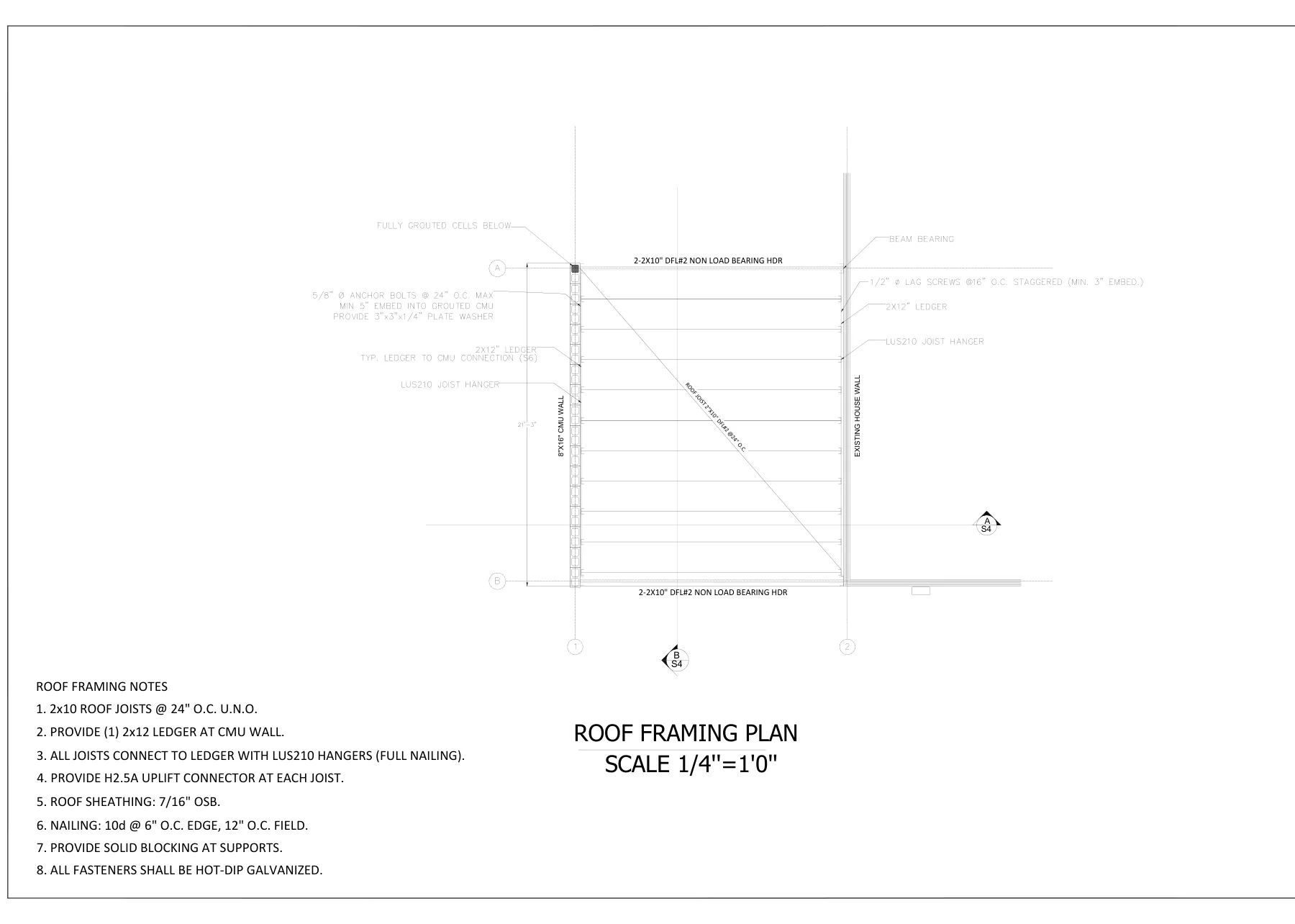 Covered Carport on CMU Footing - Roof framing plan · S3