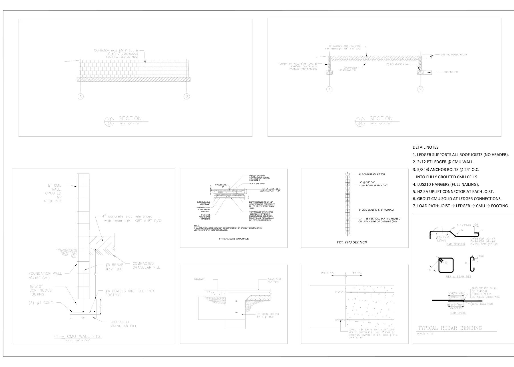 Covered Carport on CMU Footing - Typical footing details · S5