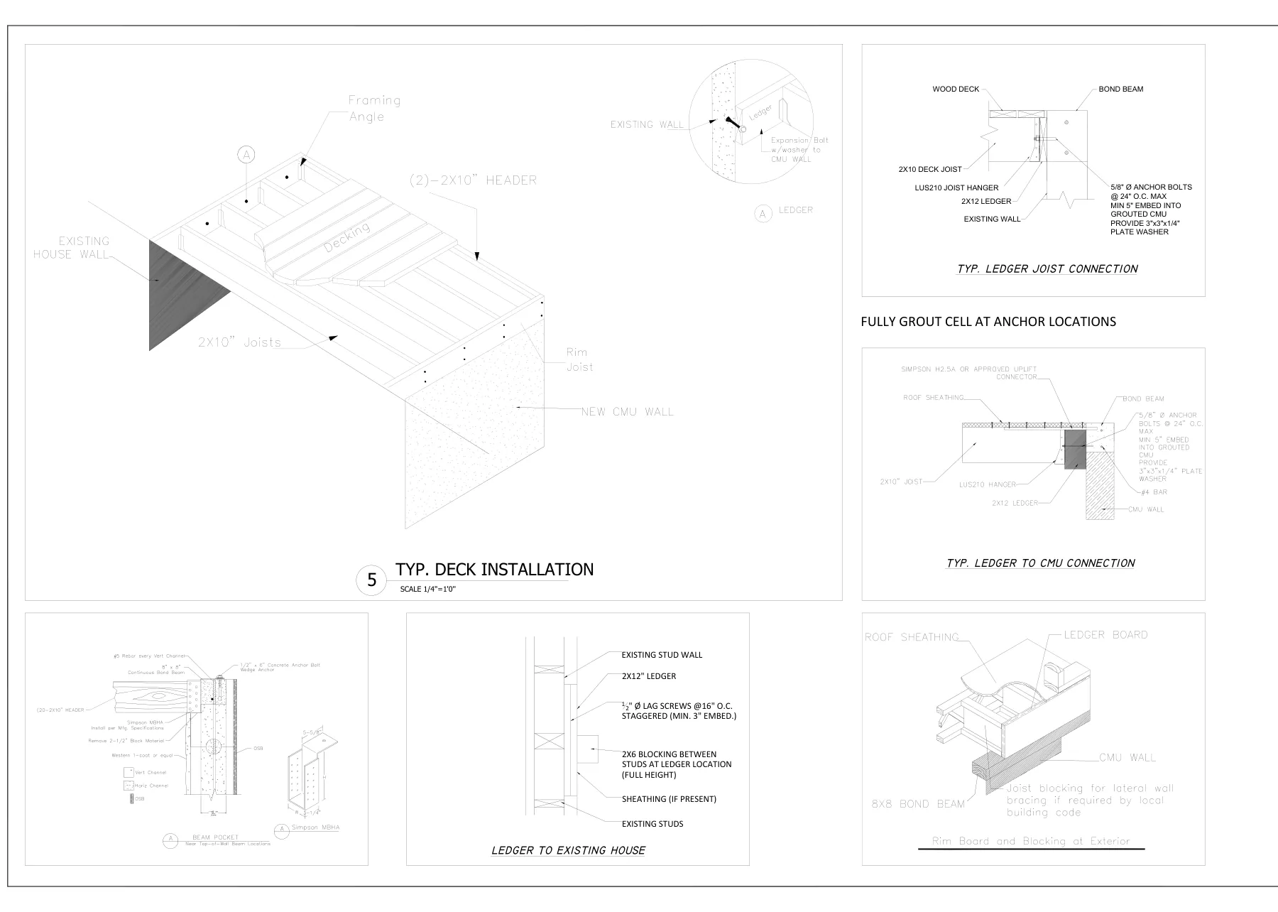 Covered Carport on CMU Footing - Typical deck / roof details · S6