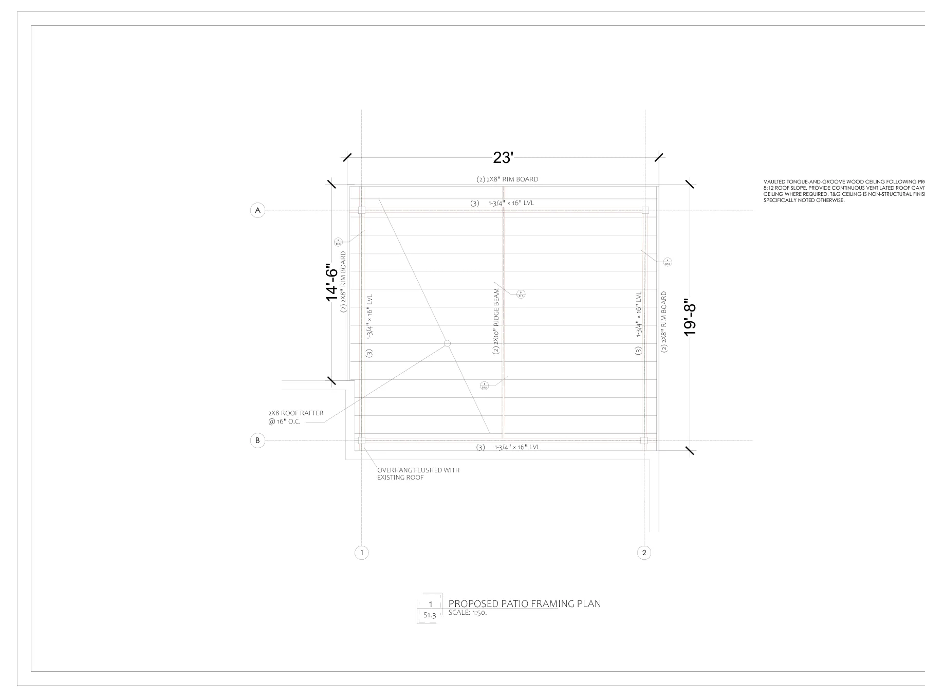 Covered Patio Addition with LVL Beams - Patio roof framing plan