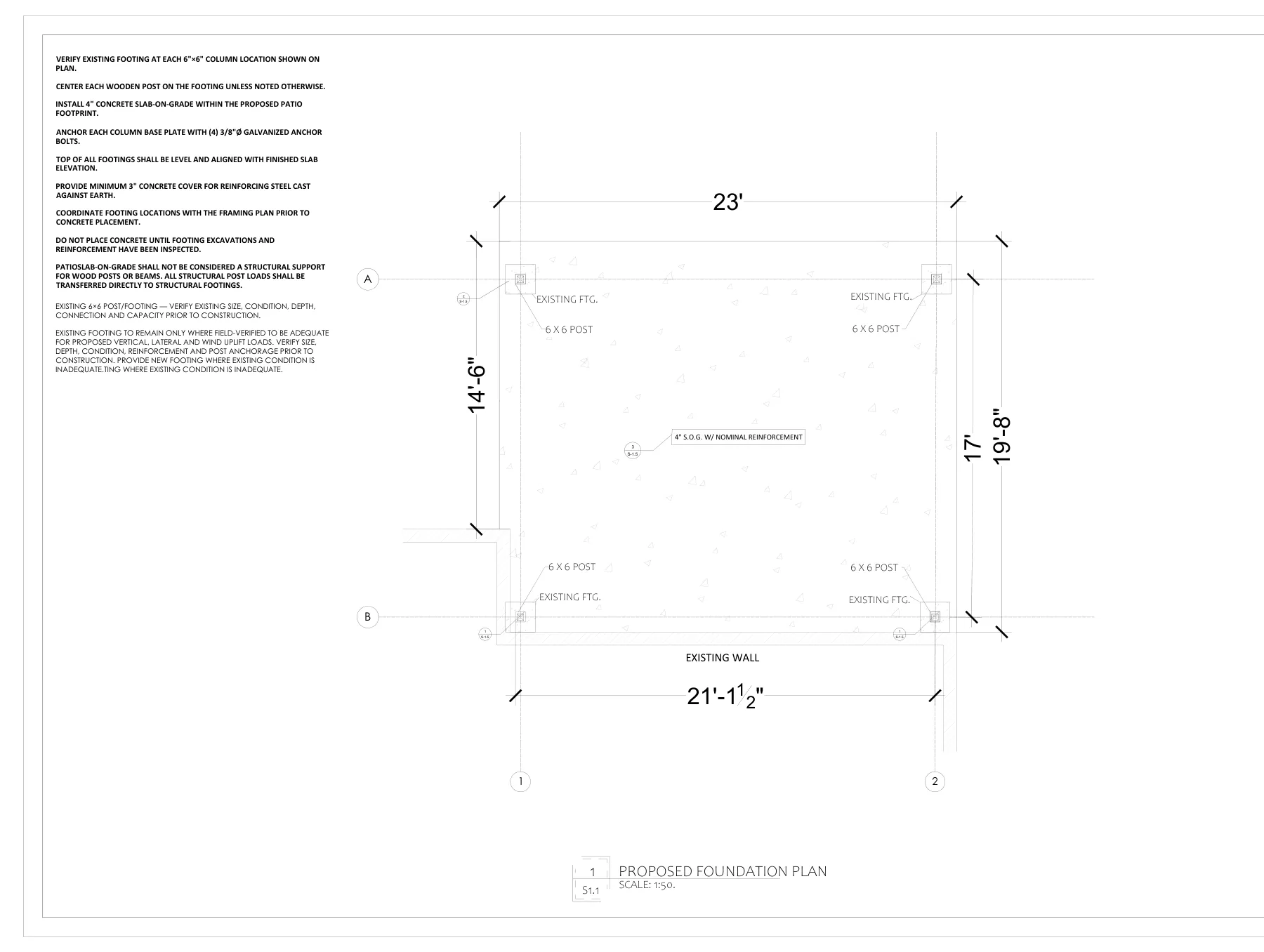 Covered Patio Addition with LVL Beams - Patio foundation plan