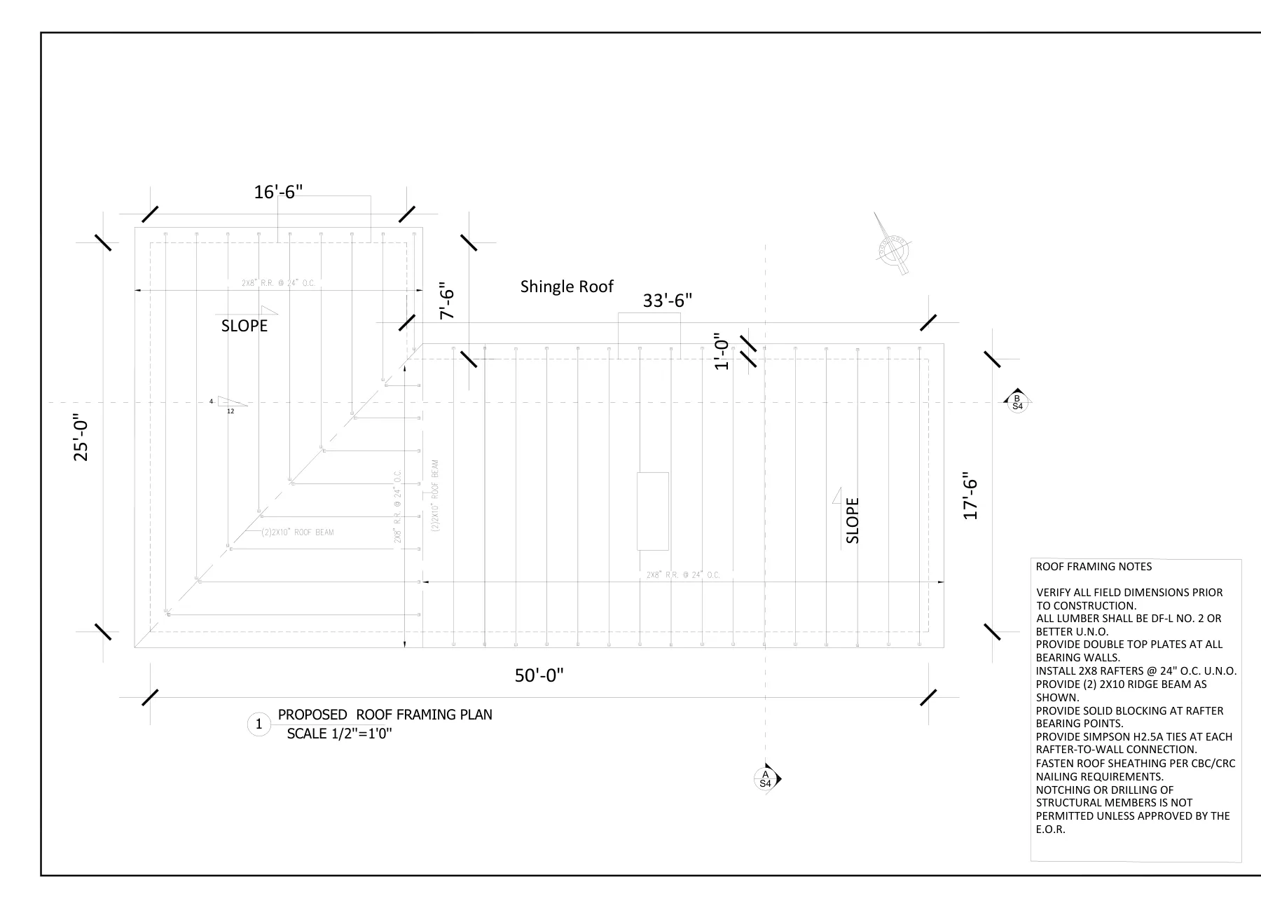 Detached ADU - ADU roof framing plan · S-3
