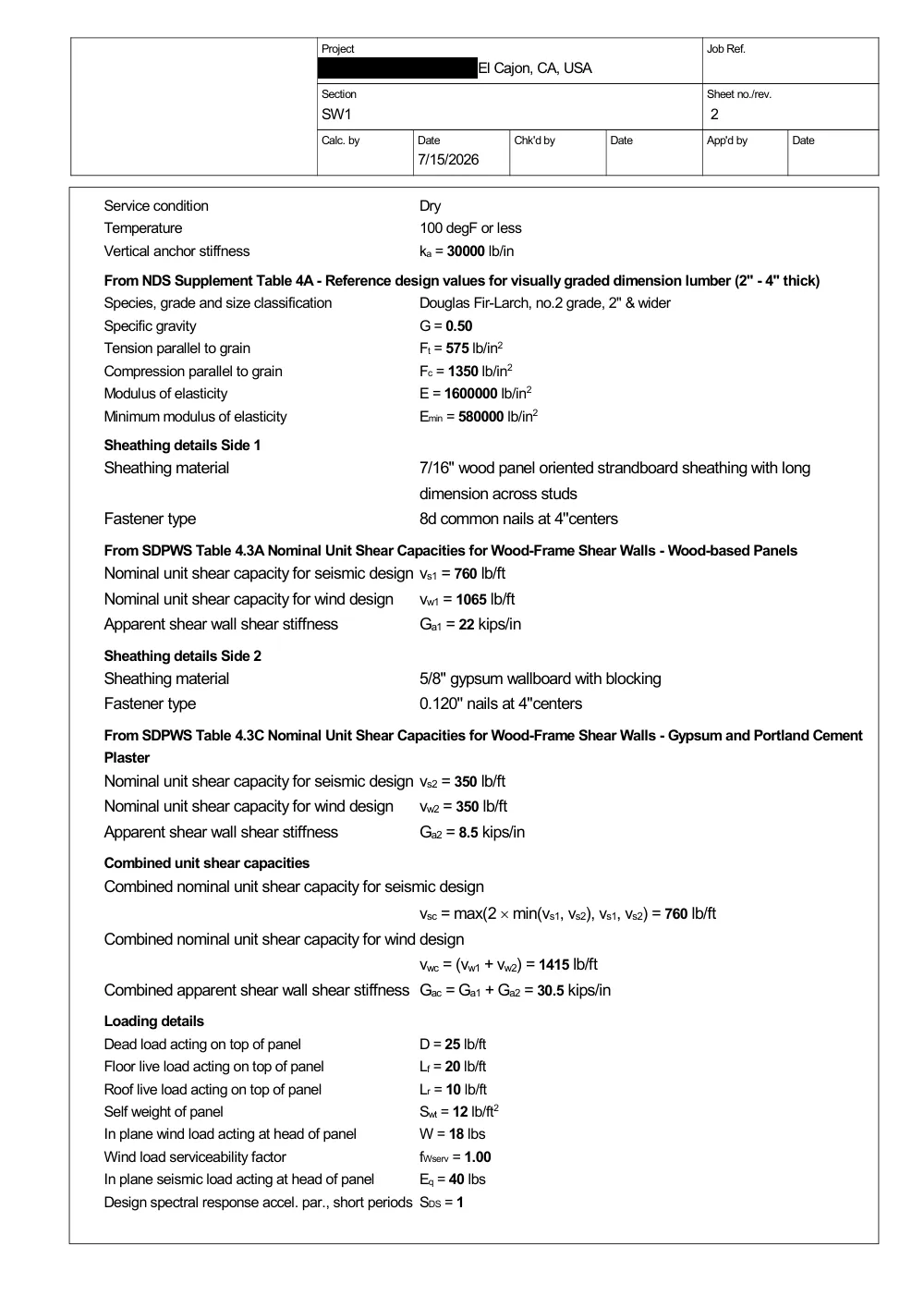 Detached ADU - Calculation sheet (Tekla Tedds)