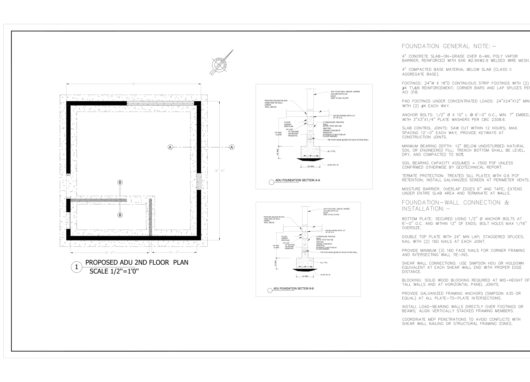 Detached Two-Story ADU - Foundation plan · S-6