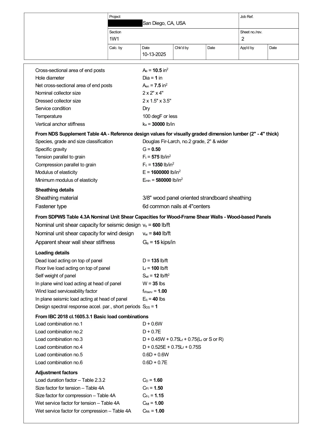 Detached Two-Story ADU - Calculation sheet · wood shear wall design (Tekla Tedds)