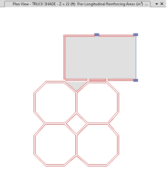 Four-Cell Octagonal Concrete Structure — ETABS Model - Plan at Z = 22 ft — pier longitudinal reinforcing areas