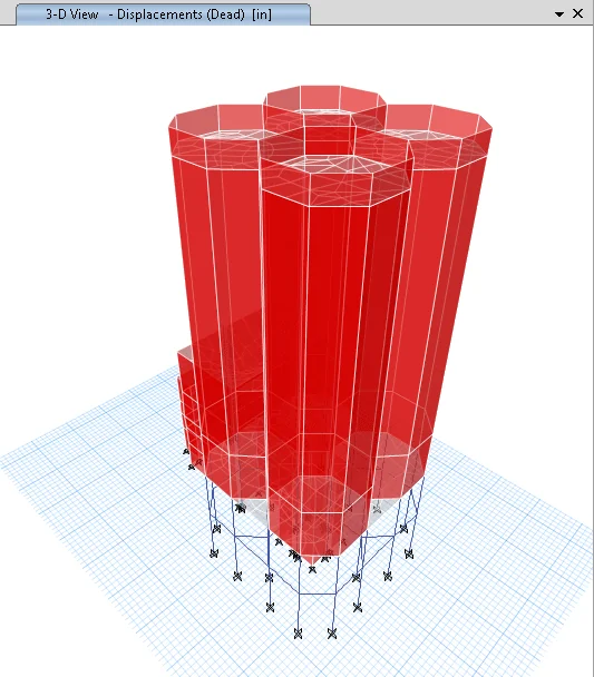 Four-Cell Octagonal Concrete Structure — ETABS Model - 3D view — dead-load displacements
