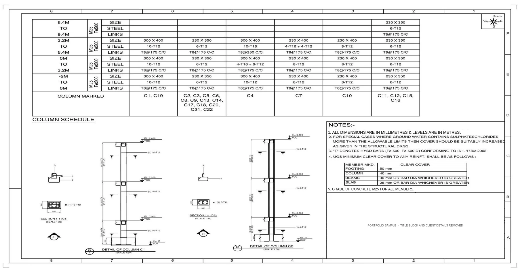G+1 RCC Residential Building - Column schedule and details