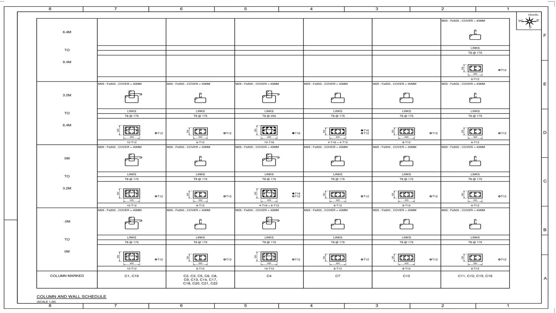 G+1 RCC Residential Building - Column cross-section schedule