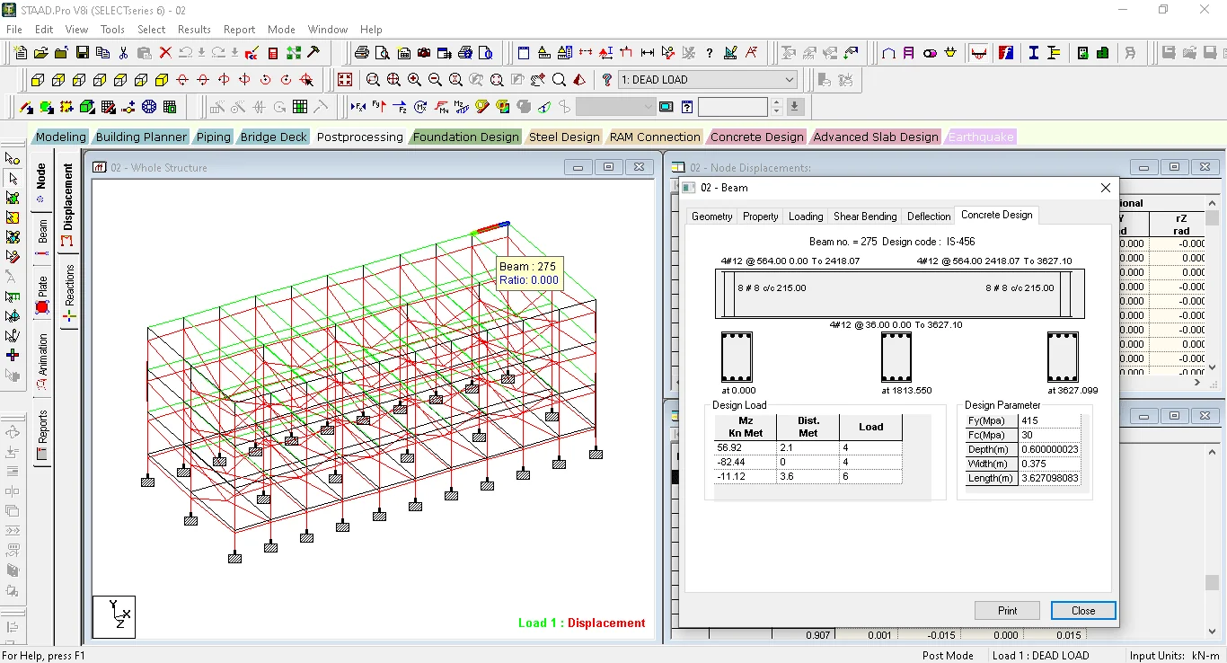 G+3 RCC Multipurpose Hall - STAAD.Pro beam concrete design to IS 456