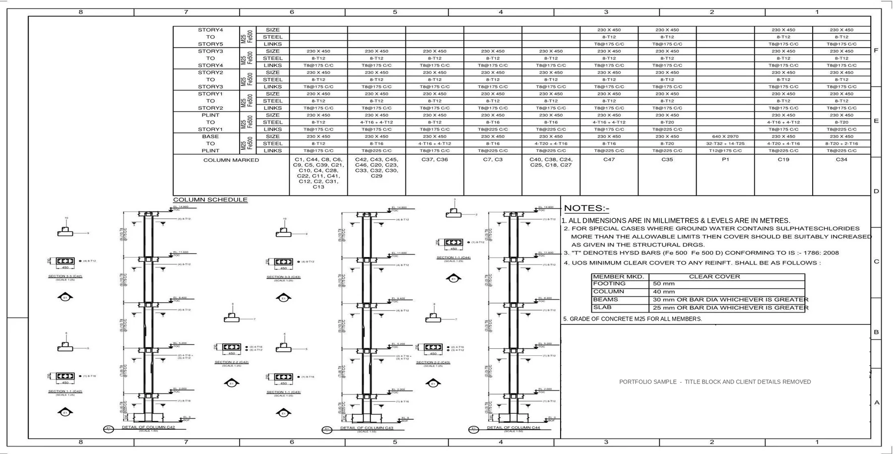G+3 RCC Apartment Building - Column schedule and details