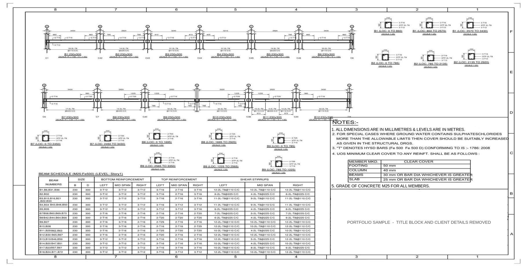 G+3 RCC Apartment Building - Beam details and schedule