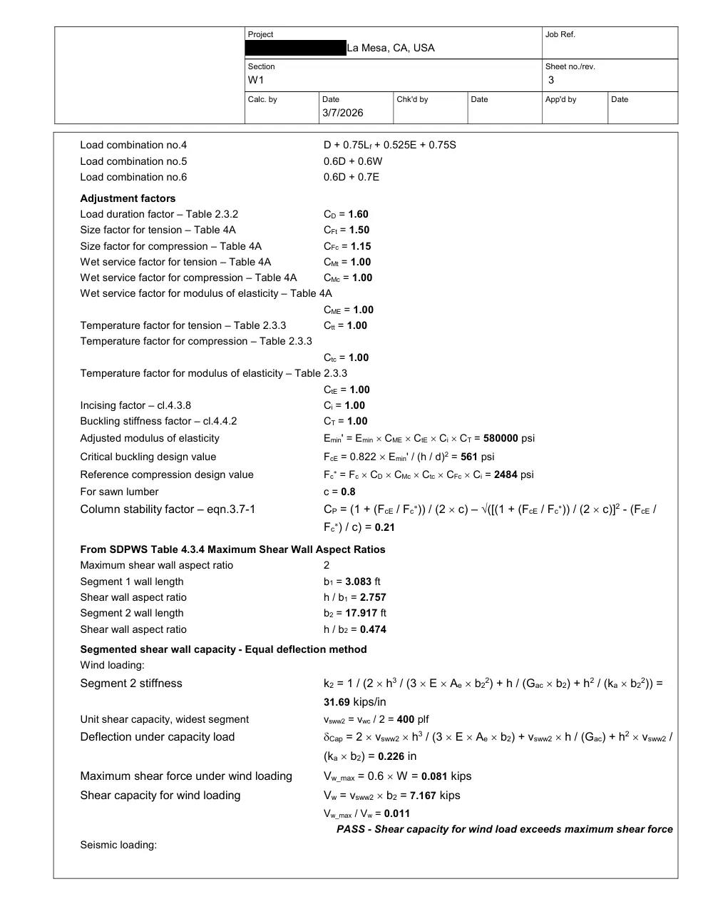Attached Garage Addition - Calculation sheet (Tekla Tedds)