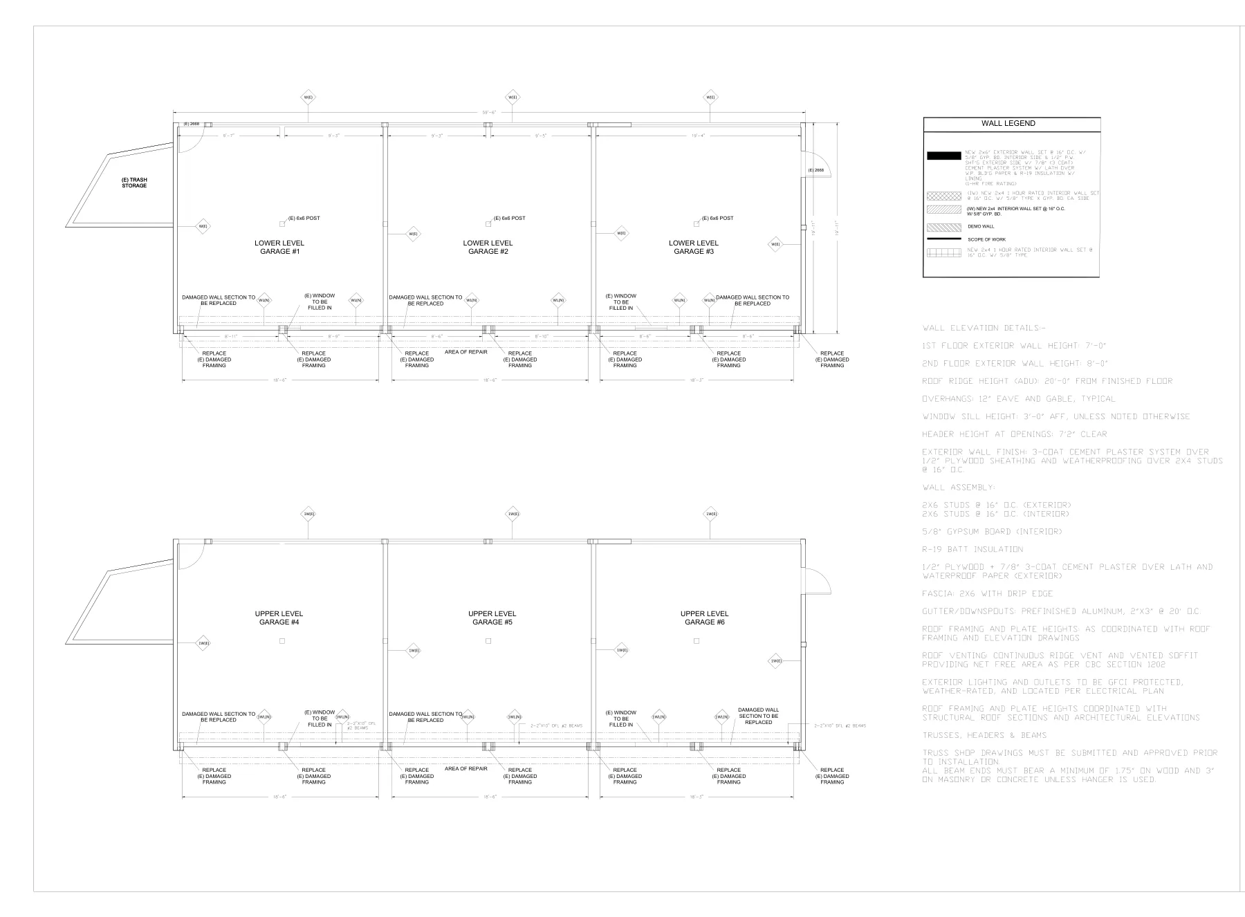 Six-Bay Garage Building Repair - Wall layout plan · S1