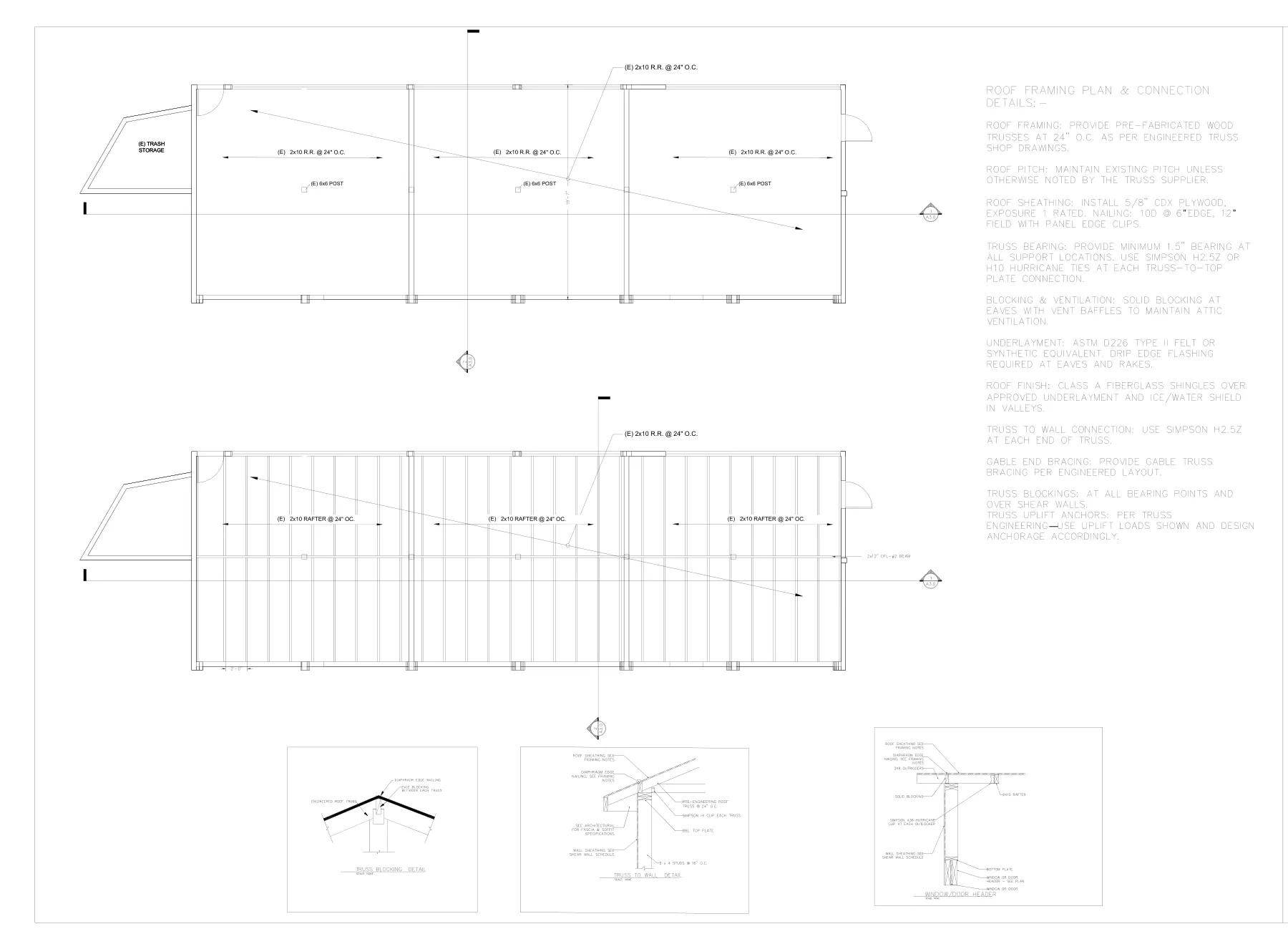 Six-Bay Garage Building Repair - Roof framing plans · S6