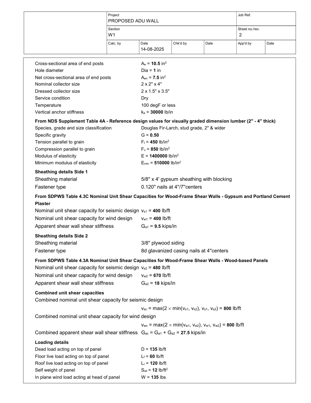 RV Garage to ADU with Loft - Calculation sheet (Tekla Tedds)