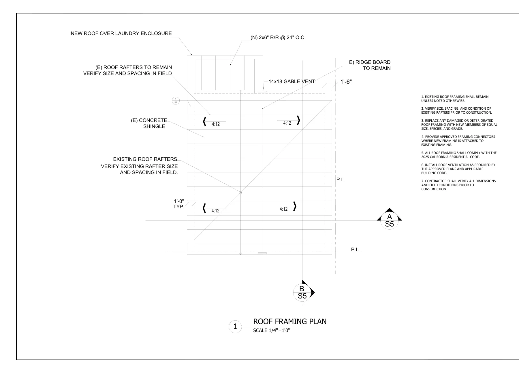 Garage-to-ADU Conversion with Connection Details - Roof framing details · S-3