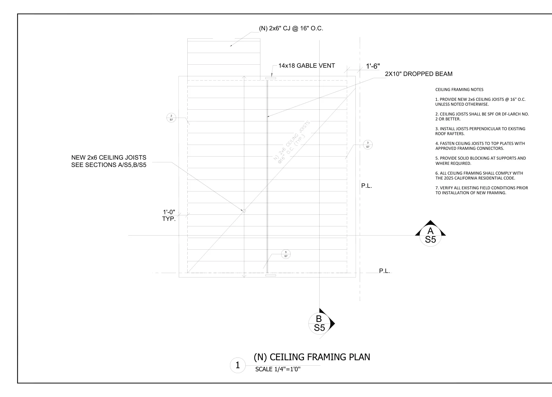 Garage-to-ADU Conversion with Connection Details - Ceiling framing plan · S-4