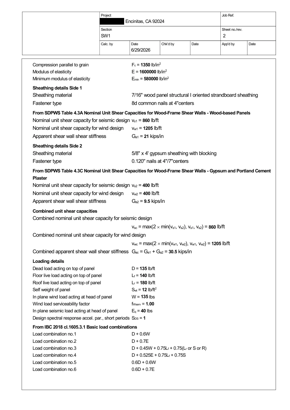 As-Built JADU Permitting - Calculation sheet · wood shear wall design (Tekla Tedds)