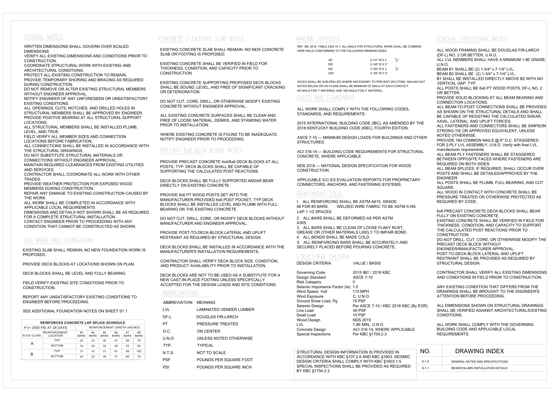 Deck Beam & Post Replacement with LVL - General structural notes · S1.0
