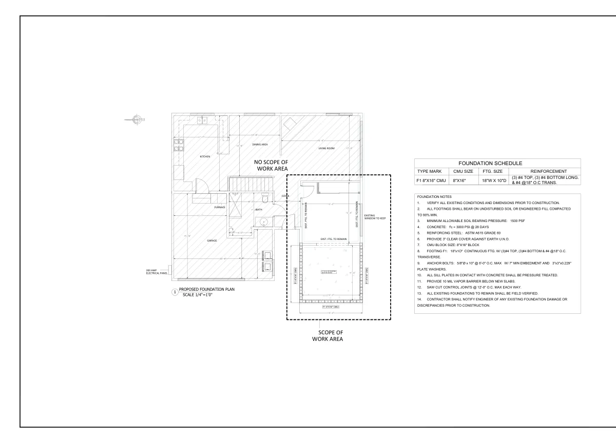 Master Bedroom Addition with CMU Foundation - featured sheet