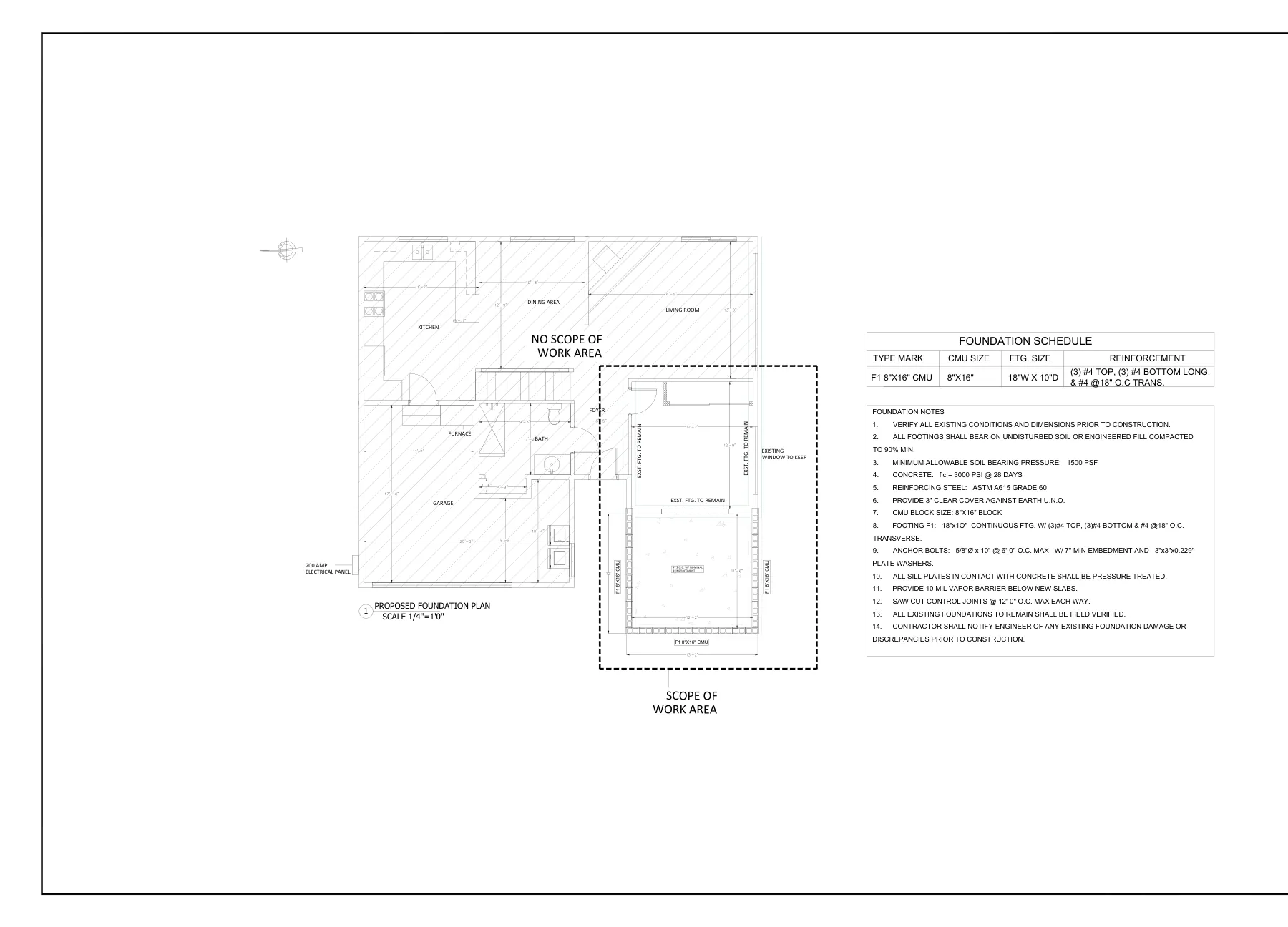 Master Bedroom Addition with CMU Foundation - Foundation plan · S-1