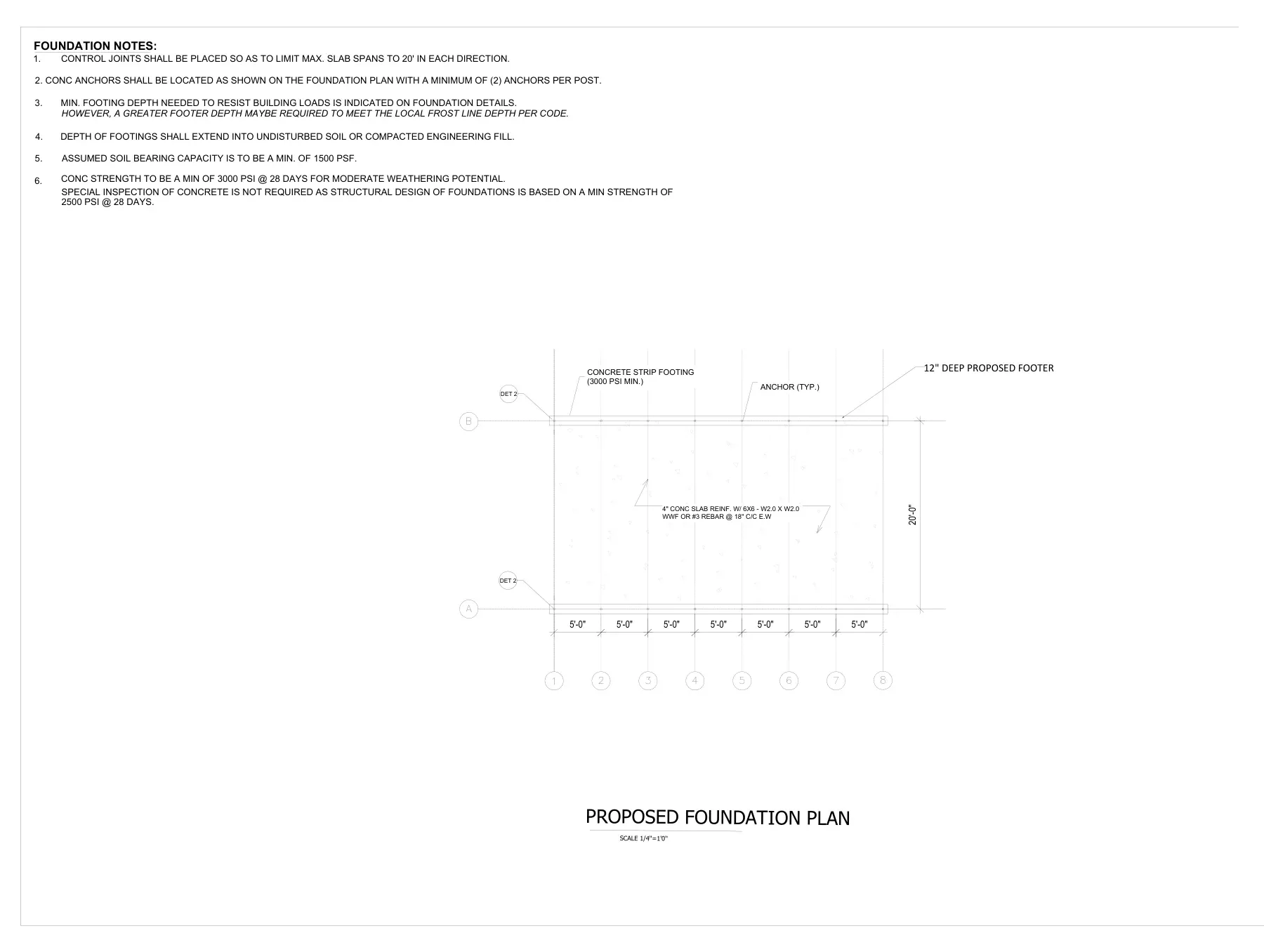 20′ × 36′ Metal Building for 150 mph Wind - Foundation plan and specifications