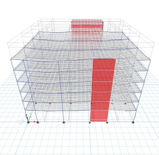Multi-Storey RC Frame with Shear Walls — 3D Model - 3D model — deformed floor plates