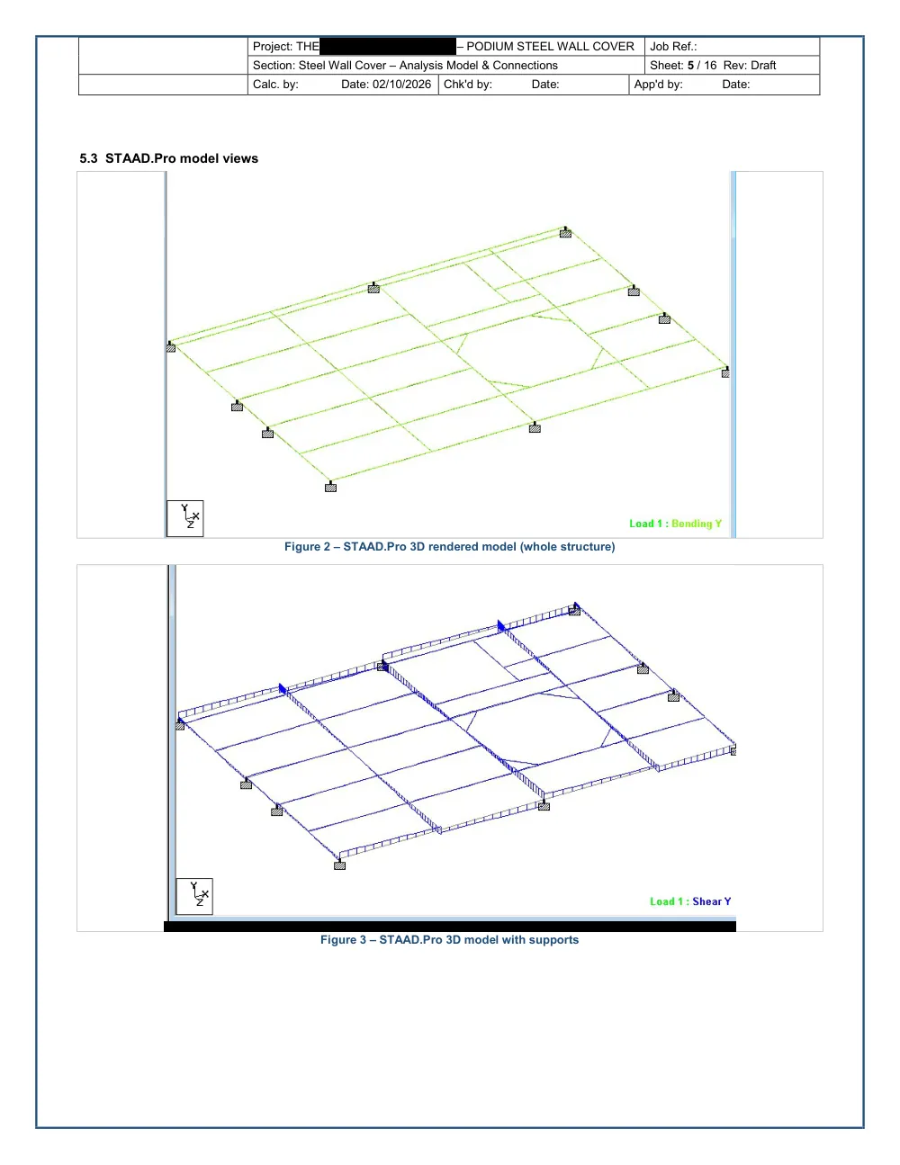 Podium Steel Wall Cover — Analysis & Connection Design - STAAD.Pro analysis model views