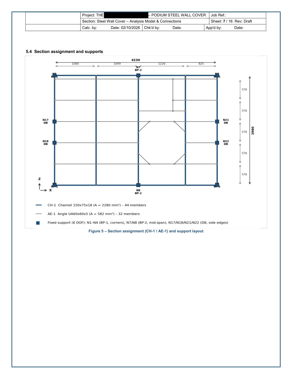 Podium Steel Wall Cover — Analysis & Connection Design - Section assignment and supports