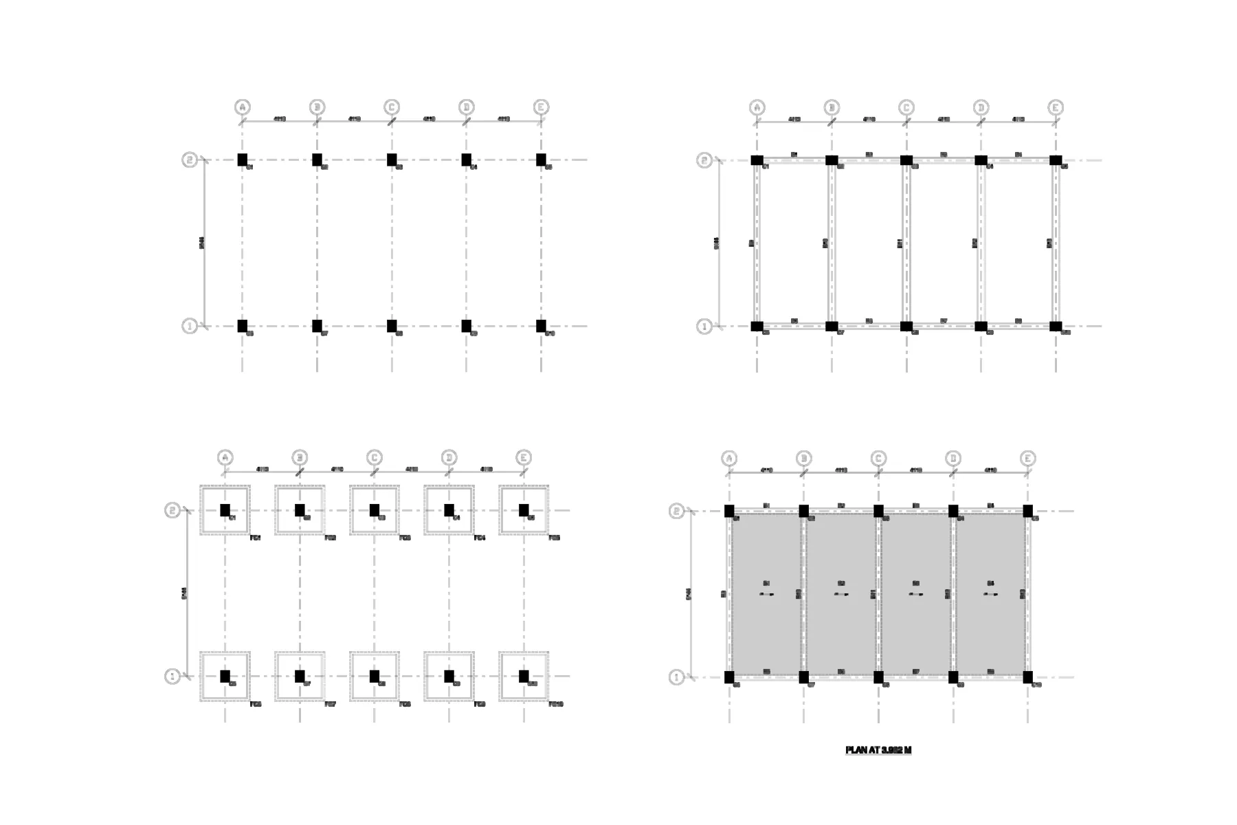 RCC Framed Structure — Columns, Beams, Slab & Footings - Column, beam, footing and slab layout plans