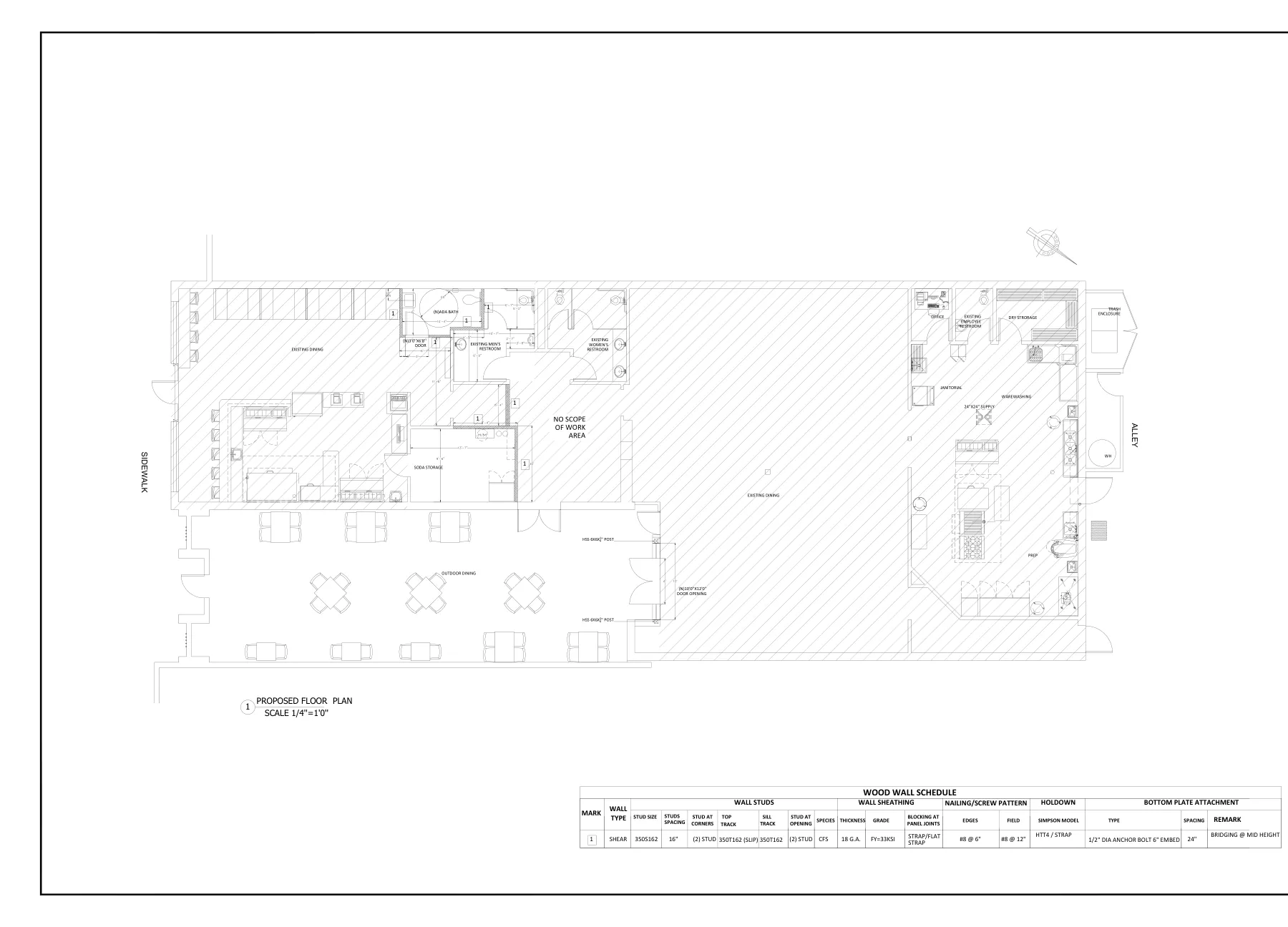 Restaurant Interior Remodel - Proposed wall layout plan · S-1